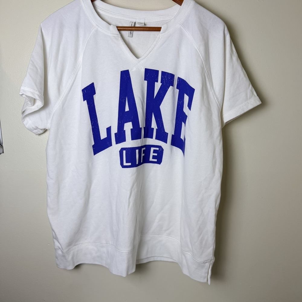 Live Well Short Sleeve Sweatshirt Knit Stretch Lake Life Size XL Lounge Summer